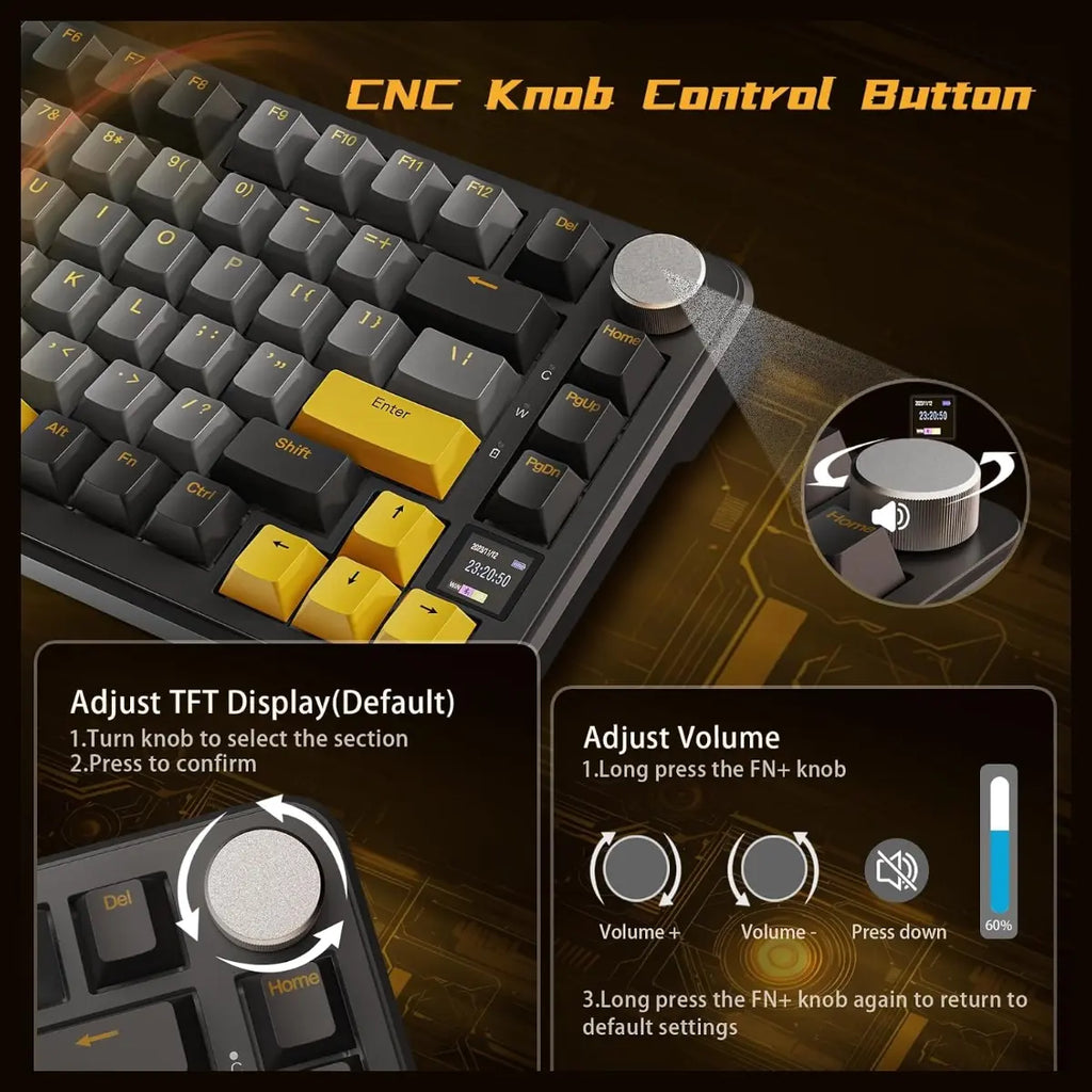 ATTACK SHARK X85 Pro 75% TKL Wireless Mechanical Gaming Keyboard, Triple Mode, TFT Display and CNC Knob, Gasket Mount, Hot Swappable, QMK Web Driven, 4000mAh Battery, Linear Blueberry Switches, Black