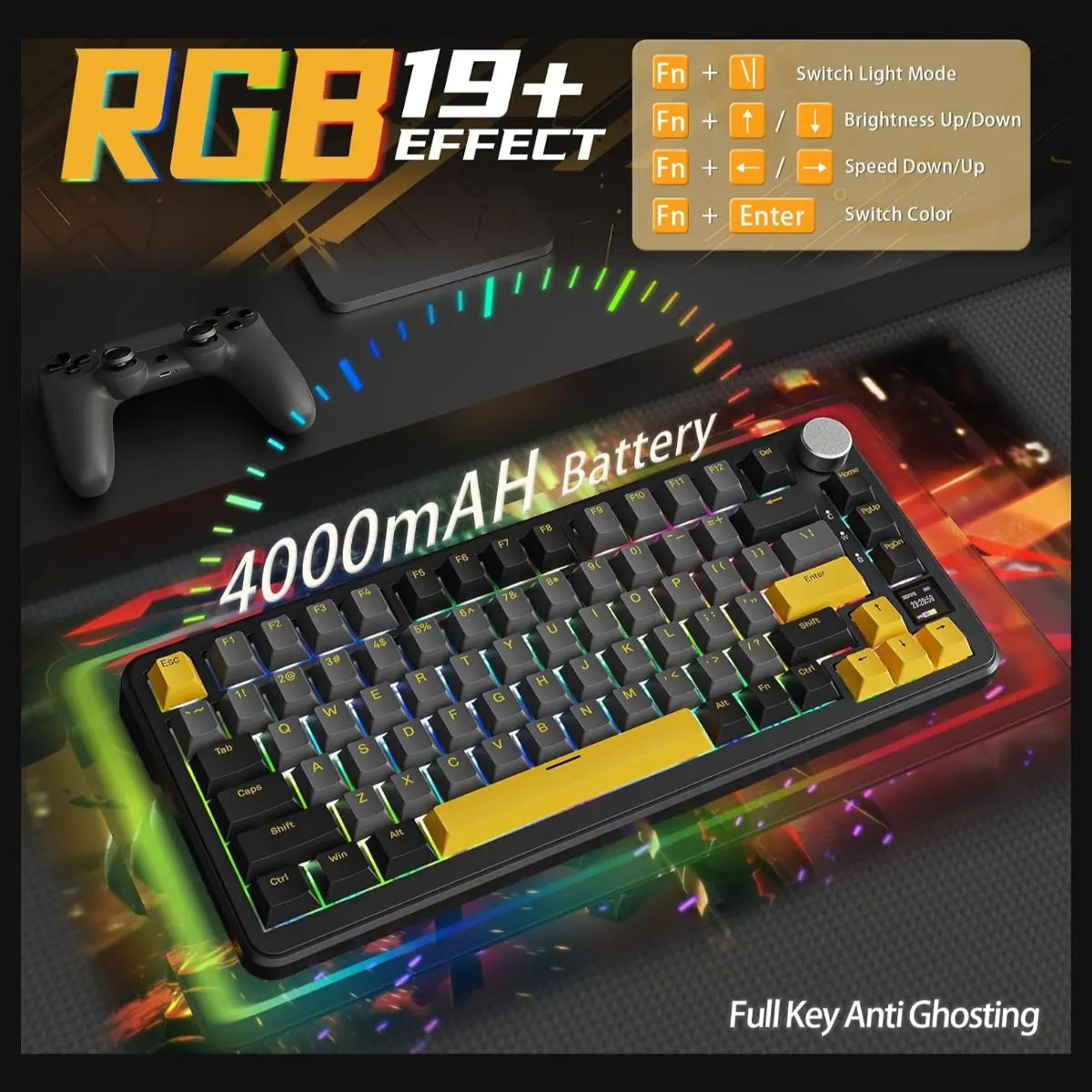 ATTACK SHARK X85 Pro 75% TKL Wireless Mechanical Gaming Keyboard, Triple Mode, TFT Display and CNC Knob, Gasket Mount, Hot Swappable, QMK Web Driven, 4000mAh Battery, Linear Blueberry Switches, Black