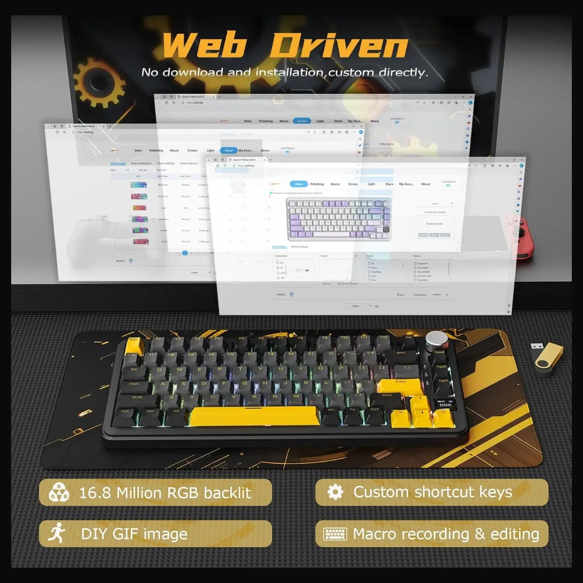 ATTACK SHARK X85 Pro 75% TKL Wireless Mechanical Gaming Keyboard, Triple Mode, TFT Display and CNC Knob, Gasket Mount, Hot Swappable, QMK Web Driven, 4000mAh Battery, Linear Blueberry Switches, Black