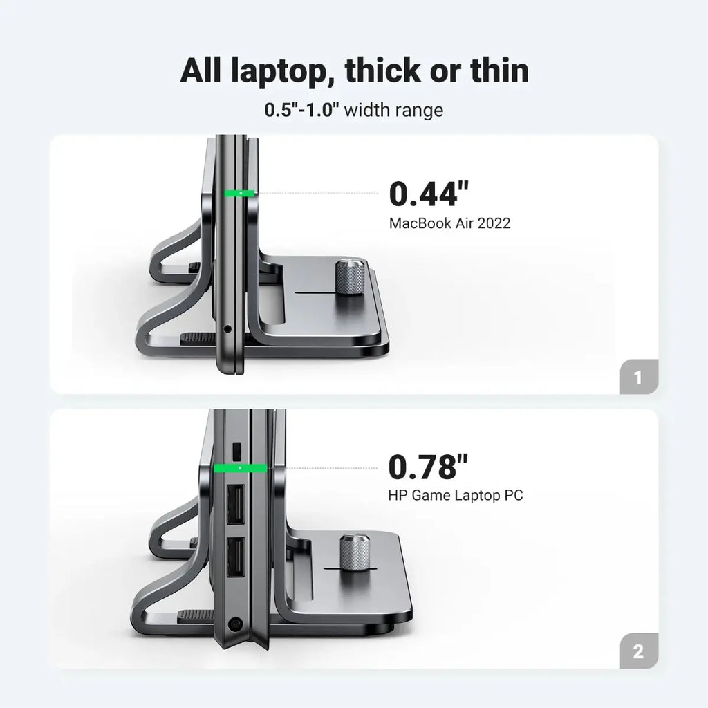 UGREEN Adjustable Vertical Laptop Stand 20471, Adjustable Width 0.5" to 1" for up to 17.3" Laptops, Aluminum Alloy, Anti-Slip Silicone Pads