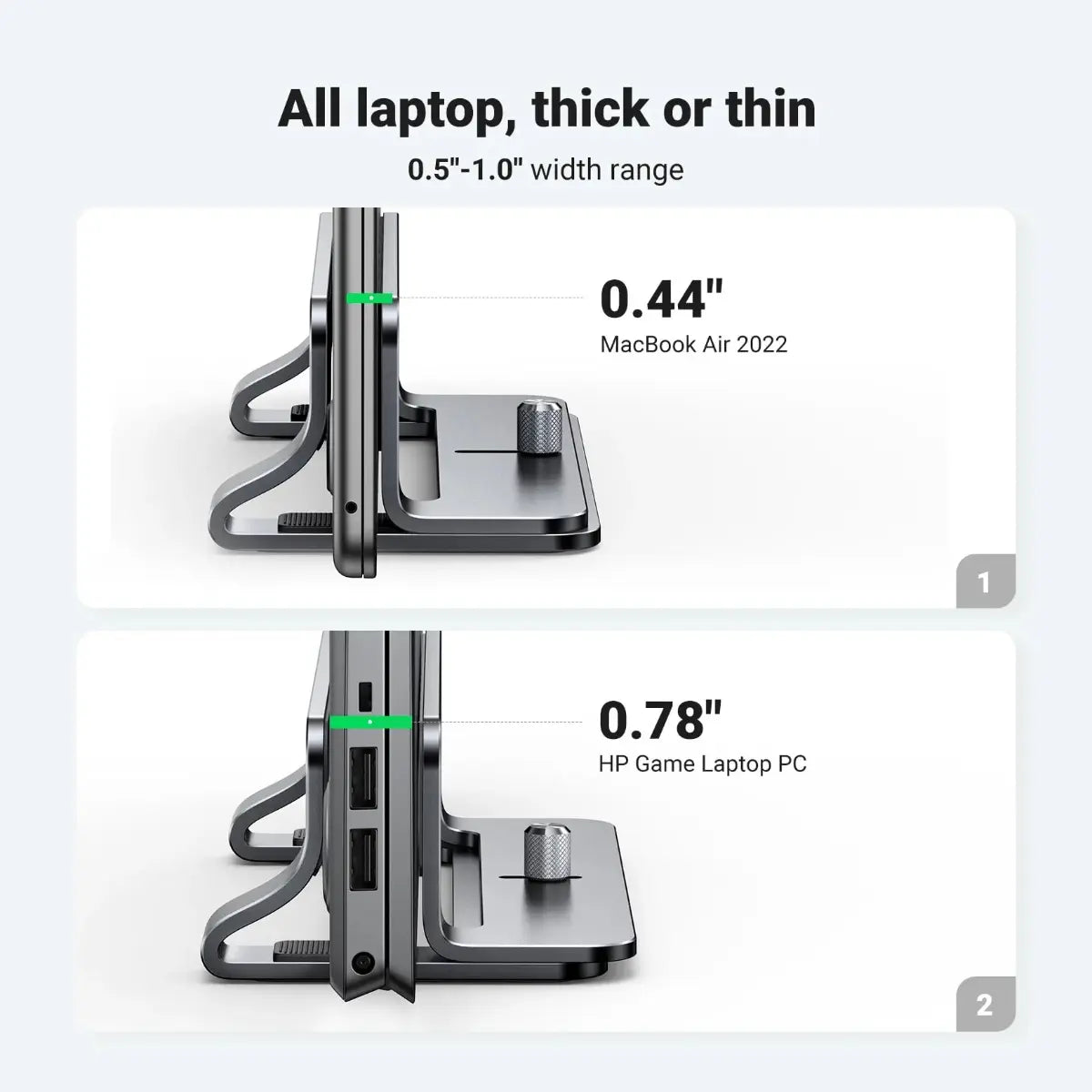 UGREEN Adjustable Vertical Laptop Stand 20471, Adjustable Width 0.5" to 1" for up to 17.3" Laptops, Aluminum Alloy, Anti-Slip Silicone Pads