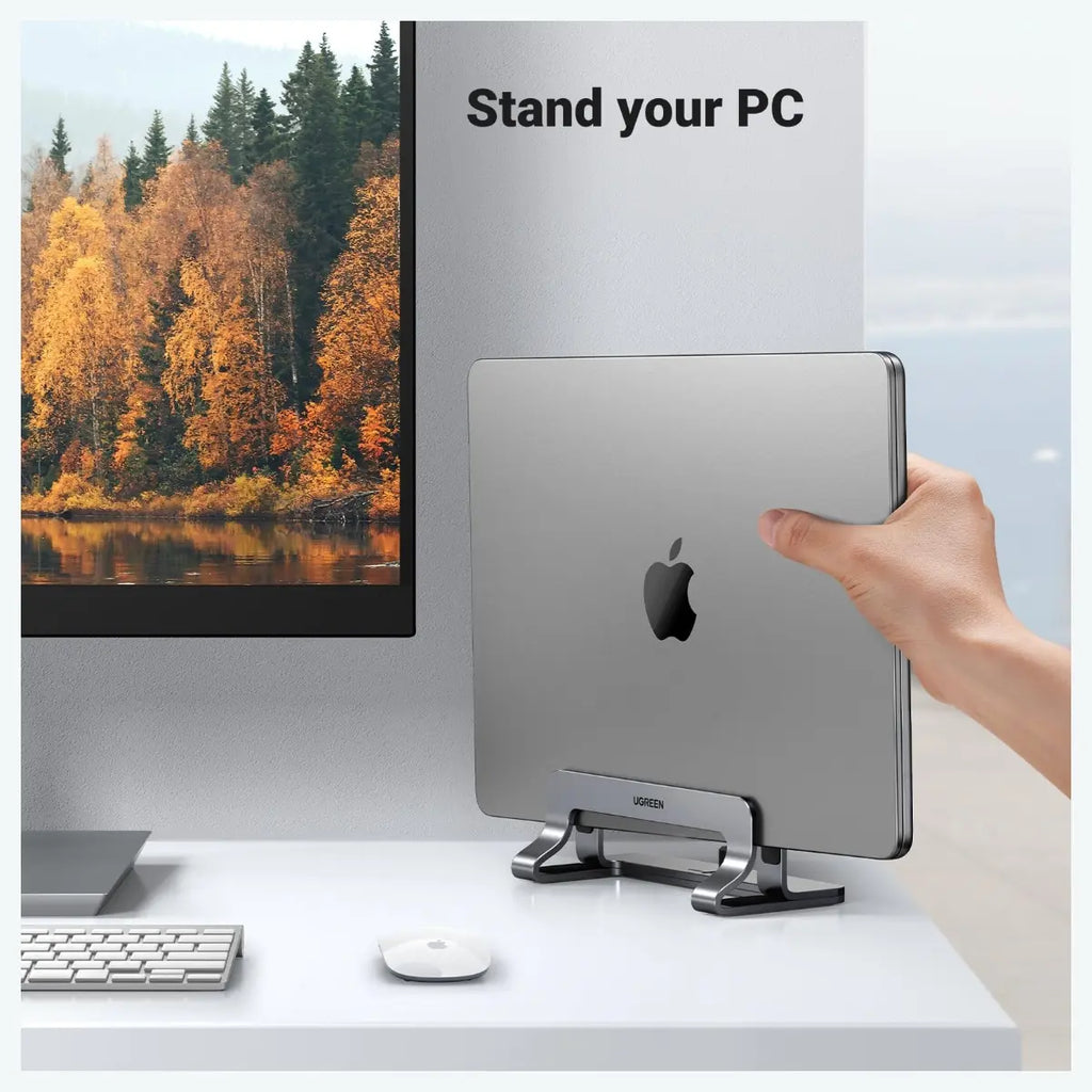 UGREEN Adjustable Vertical Laptop Stand 20471, Adjustable Width 0.5" to 1" for up to 17.3" Laptops, Aluminum Alloy, Anti-Slip Silicone Pads