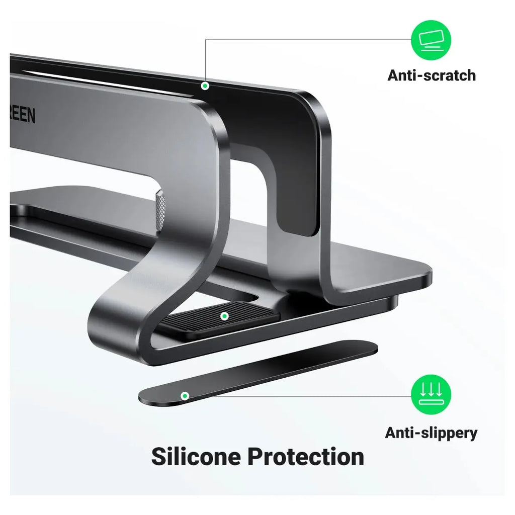 UGREEN Adjustable Vertical Laptop Stand 20471, Adjustable Width 0.5" to 1" for up to 17.3" Laptops, Aluminum Alloy, Anti-Slip Silicone Pads