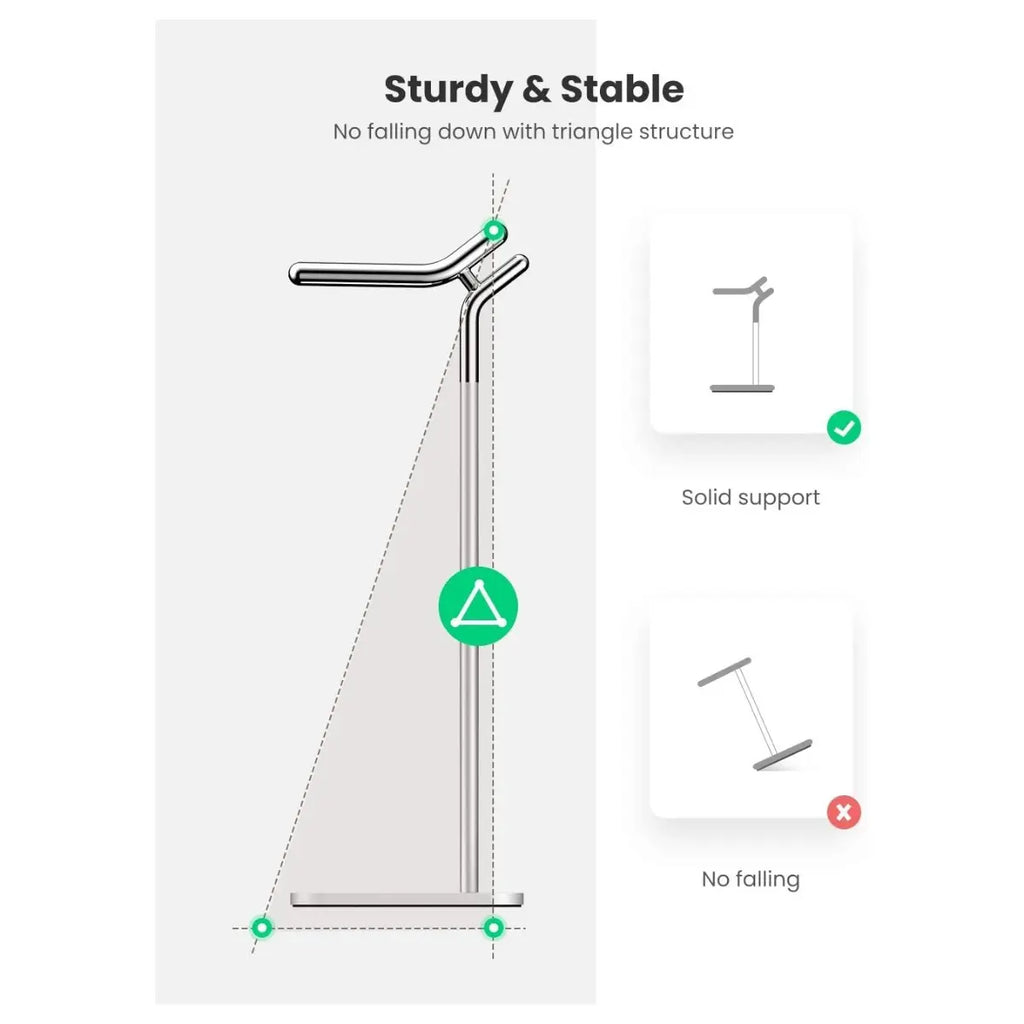 UGREEN Adjustable Headphone Stand 80701, Aluminium, 11.3" Height, 3.86" Base, Polished Finish