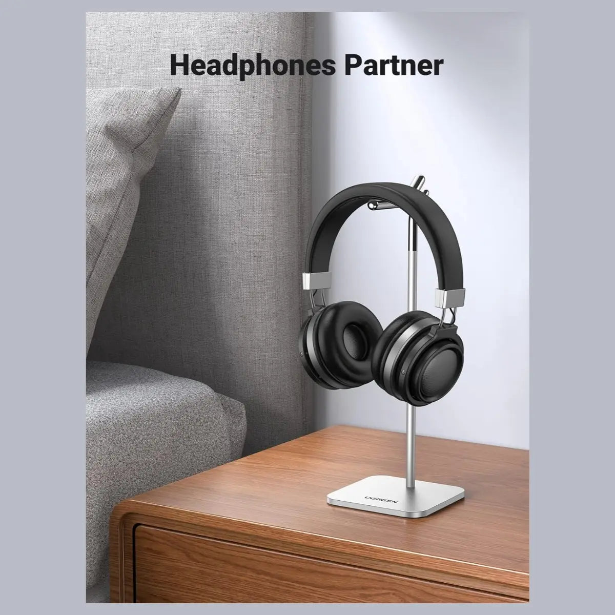 UGREEN Adjustable Headphone Stand 80701, Aluminium, 11.3" Height, 3.86" Base, Polished Finish