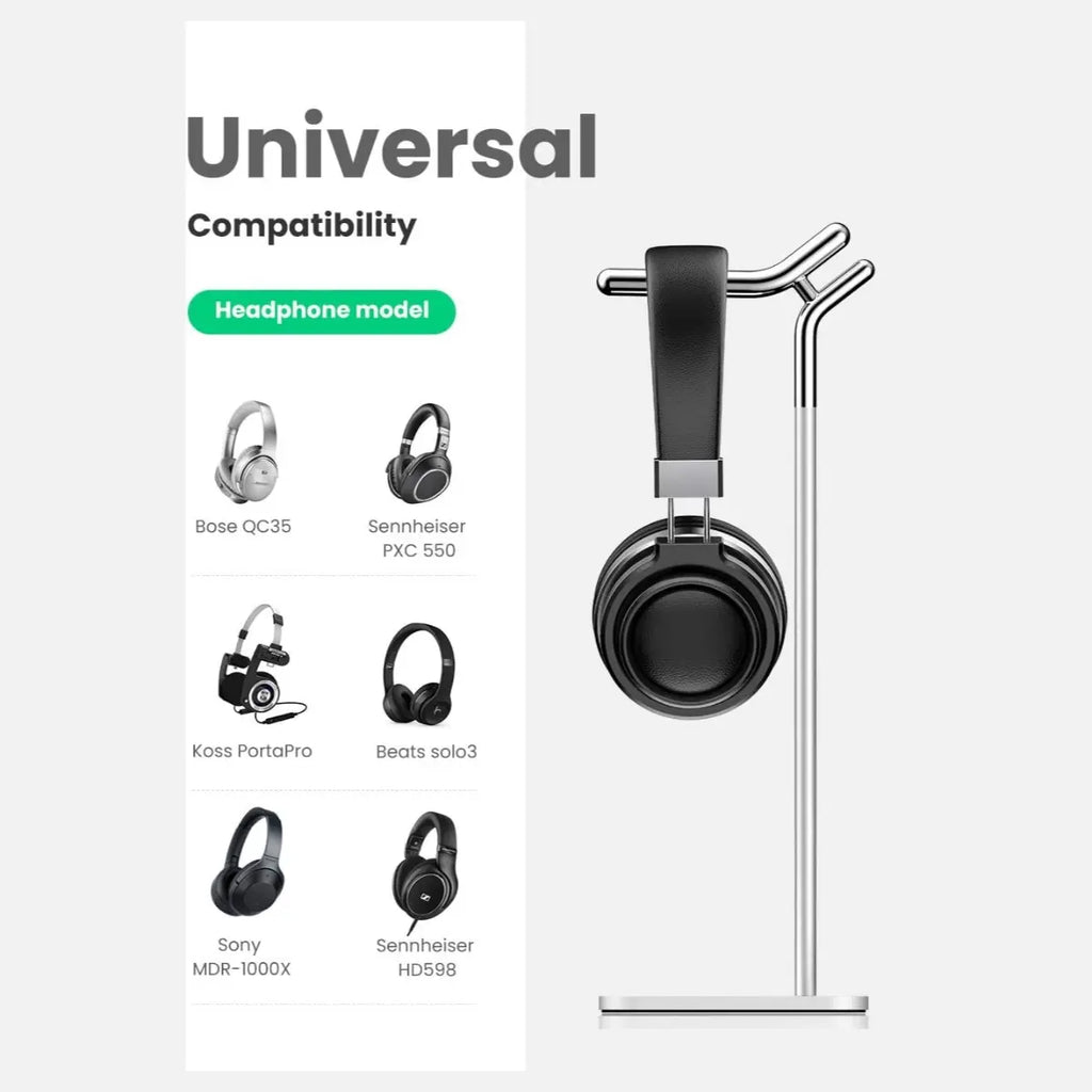 UGREEN Adjustable Headphone Stand 80701, Aluminium, 11.3" Height, 3.86" Base, Polished Finish