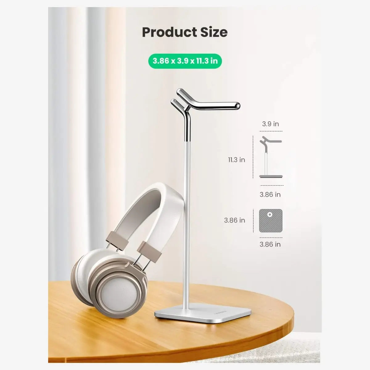 UGREEN Adjustable Headphone Stand 80701, Aluminium, 11.3" Height, 3.86" Base, Polished Finish