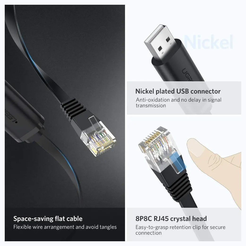 Ugreen USB Console Cable, USB 2.0 to RJ45 RS232 FTDI Chip, Plug and Play for PC Laptop in Windows Mac OS Linux, 5FT, Black, 50773 CM204