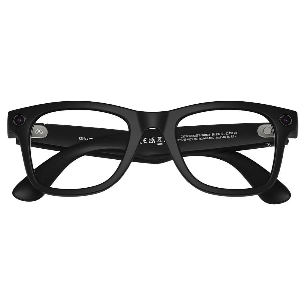 Ray-Ban Meta Wayfarer Sunglasses Gen 2 Smart Glasses, Meta AI, 12MP Ultra-Wide Camera, 3K Ultra HD 30fps Video, Bluetooth 5.3, WiFi 6, 32GB Flash Storage, Size 50, Matte Black Frame, Clear Lenses