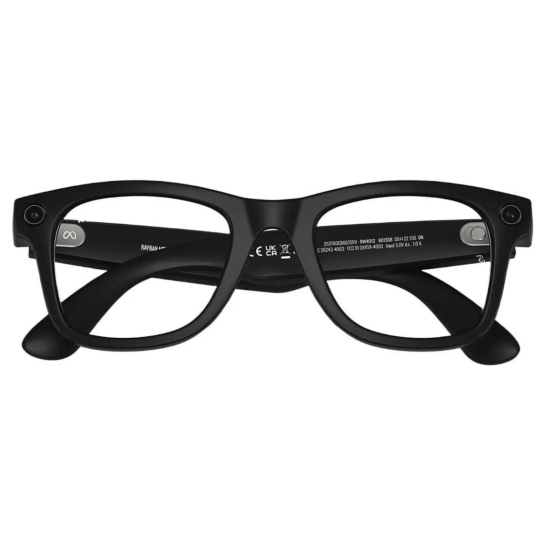 Ray-Ban Meta Wayfarer Sunglasses Gen 2 Smart Glasses, Meta AI, 12MP Ultra-Wide Camera, 3K Ultra HD 30fps Video, Bluetooth 5.3, WiFi 6, 32GB Flash Storage, Size 50, Matte Black Frame, Clear Lenses