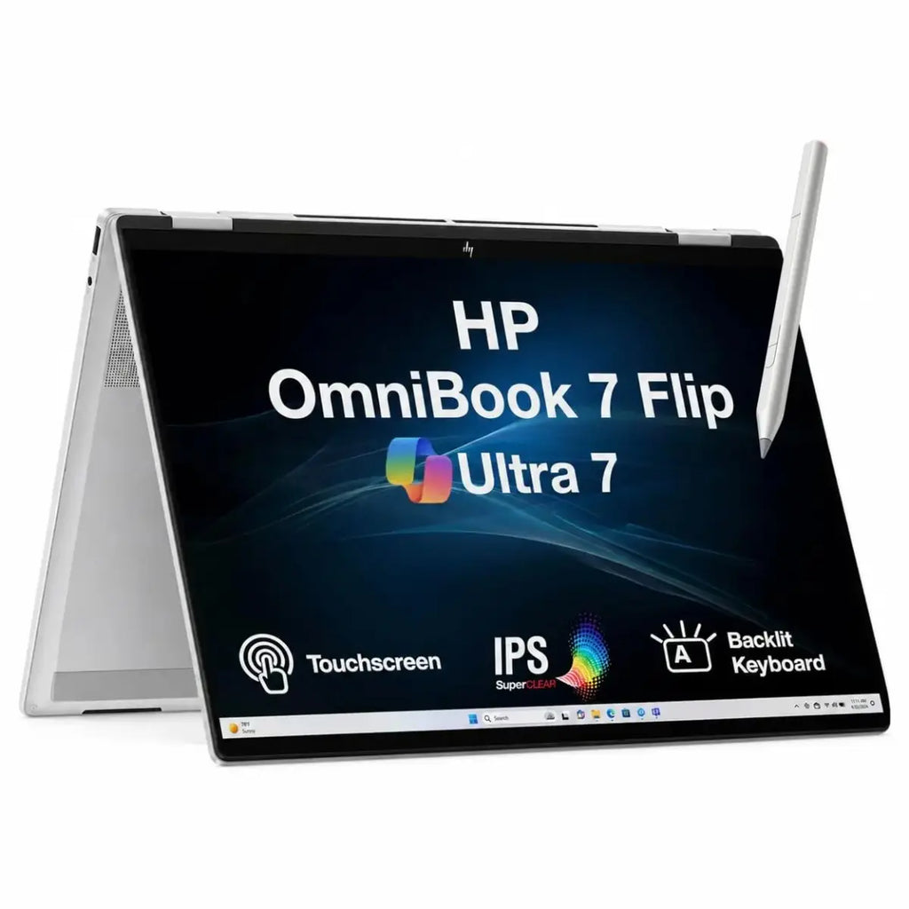 HP OmniBook 7 Flip 16T-AU000 2-in-1 Laptop, Intel Core Ultra 7 256V, 16GB DDR5 RAM, 512GB NVMe M.2 SSD, Intel Arc Graphics 140V, 16" WUXGA IPS Touchscreen, Windows 11 Home, Glacier Silver