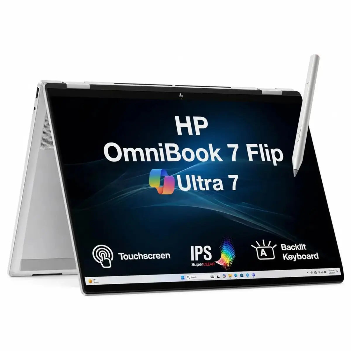 HP OmniBook 7 Flip 16T-AU000 2-in-1 Laptop, Intel Core Ultra 7 256V, 16GB DDR5 RAM, 512GB NVMe M.2 SSD, Intel Arc Graphics 140V, 16" WUXGA IPS Touchscreen, Windows 11 Home, Glacier Silver