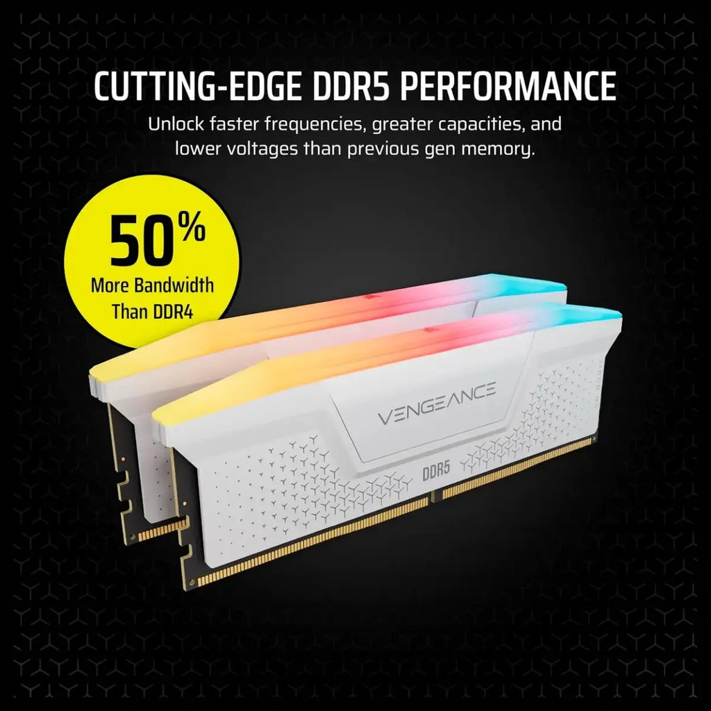 Corsair Vengeance RGB RS DDR5 DRAM Memory Kit, 32GB (2x16GB) 6000MT/s CL36, AMD EXPO and Intel XMP 3.0, White, CMG32GX5M2E6000Z36W