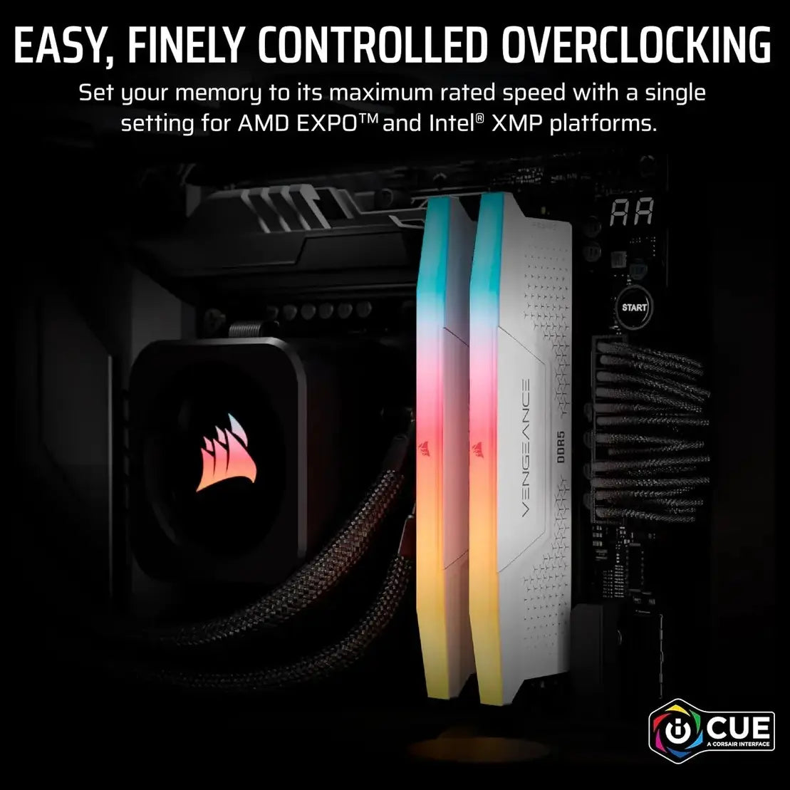 Corsair Vengeance RGB RS DDR5 DRAM Memory Kit, 32GB (2x16GB) 6000MT/s CL36, AMD EXPO and Intel XMP 3.0, White, CMG32GX5M2E6000Z36W