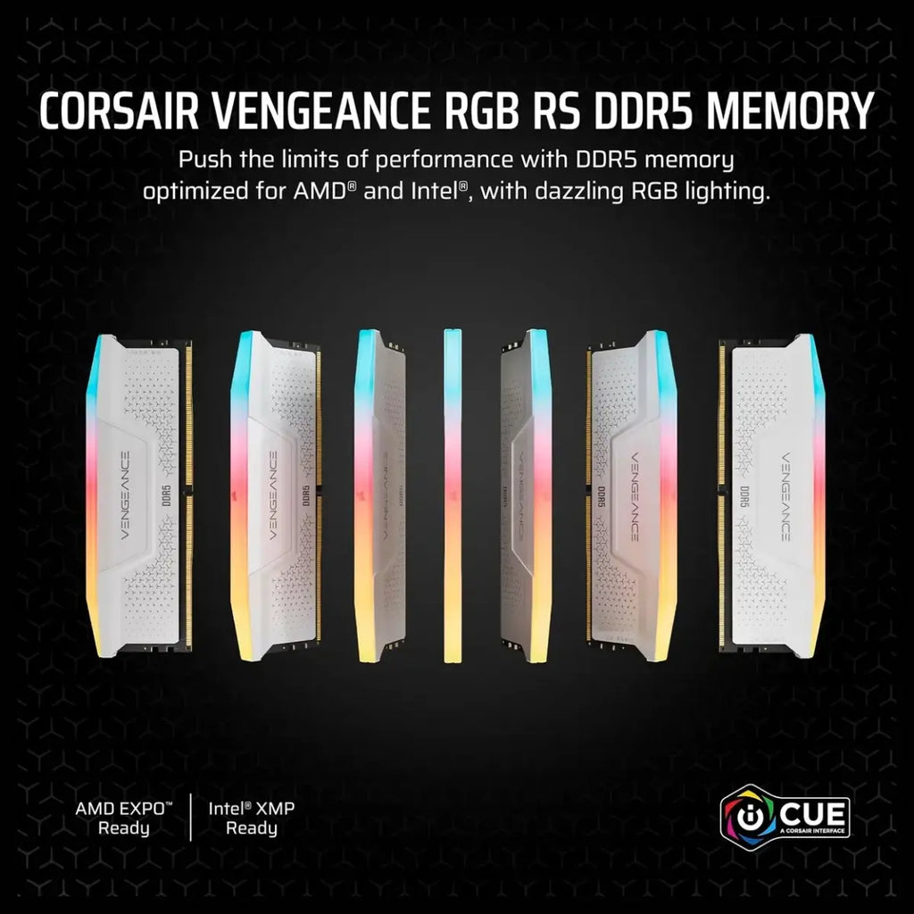 Corsair Vengeance RGB RS DDR5 DRAM Memory Kit, 32GB (2x16GB) 6000MT/s CL36, AMD EXPO and Intel XMP 3.0, White, CMG32GX5M2E6000Z36W
