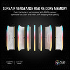 Corsair Vengeance RGB RS DDR5 DRAM Memory Kit, 32GB (2x16GB) 6000MT/s CL36, AMD EXPO and Intel XMP 3.0, White, CMG32GX5M2E6000Z36W