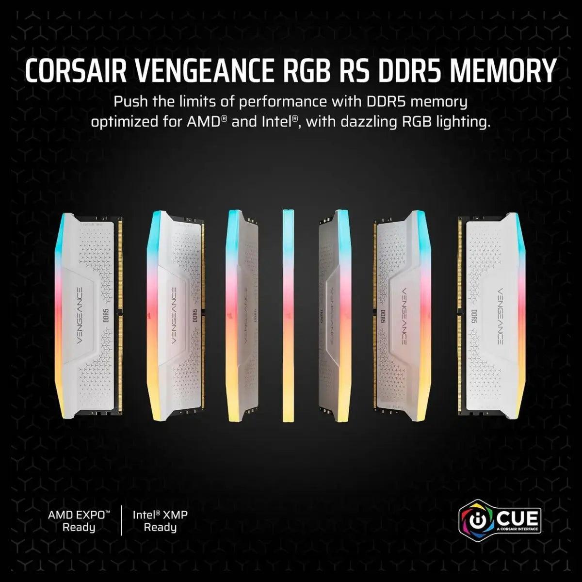 Corsair Vengeance RGB RS DDR5 DRAM Memory Kit, 32GB (2x16GB) 6000MT/s CL36, AMD EXPO and Intel XMP 3.0, White, CMG32GX5M2E6000Z36W