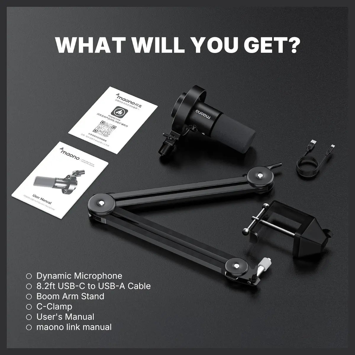 MAONO PD300XS Podcast Dynamic Microphone Set, XLR and USB Microphone, 192kHz/24bit Sampling, Boom Arm Stand, Metal Mic with Mute Tap