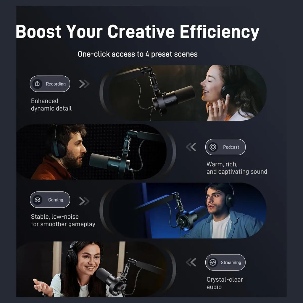 MAONO PD300XS Podcast Dynamic Microphone Set, XLR and USB Microphone, 192kHz/24bit Sampling, Boom Arm Stand, Metal Mic with Mute Tap