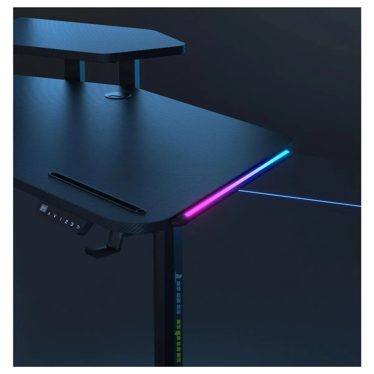 AndaSeat Shadow Warrior Electric Gaming Desk, Electric Height Adjustment 71-117cm, 160x60cm Carbon Fiber Texture Tabletop, Integrated RGB Lighting, Black, AD-D-DD1-1600L-02-B