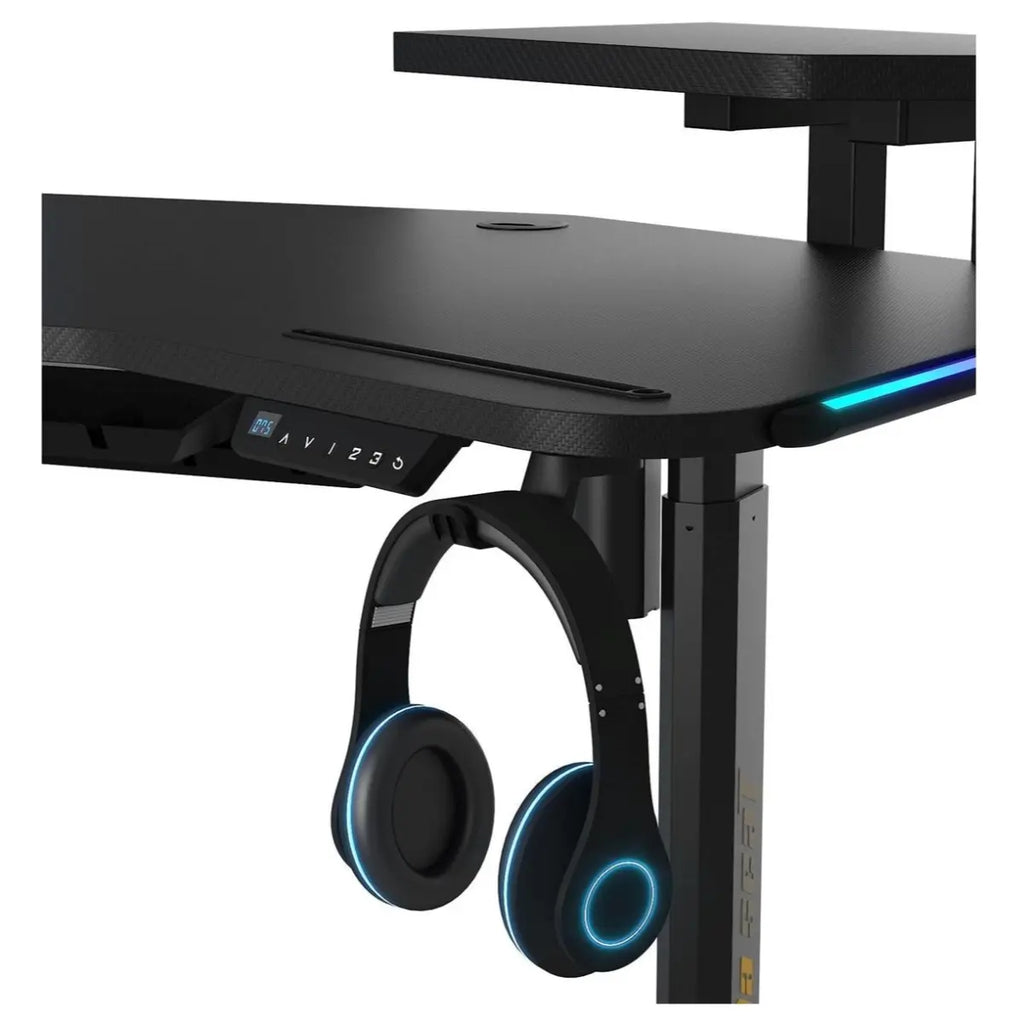 AndaSeat Shadow Warrior Electric Gaming Desk, Electric Height Adjustment 71-117cm, 160x60cm Carbon Fiber Texture Tabletop, Integrated RGB Lighting, Black, AD-D-DD1-1600L-02-B