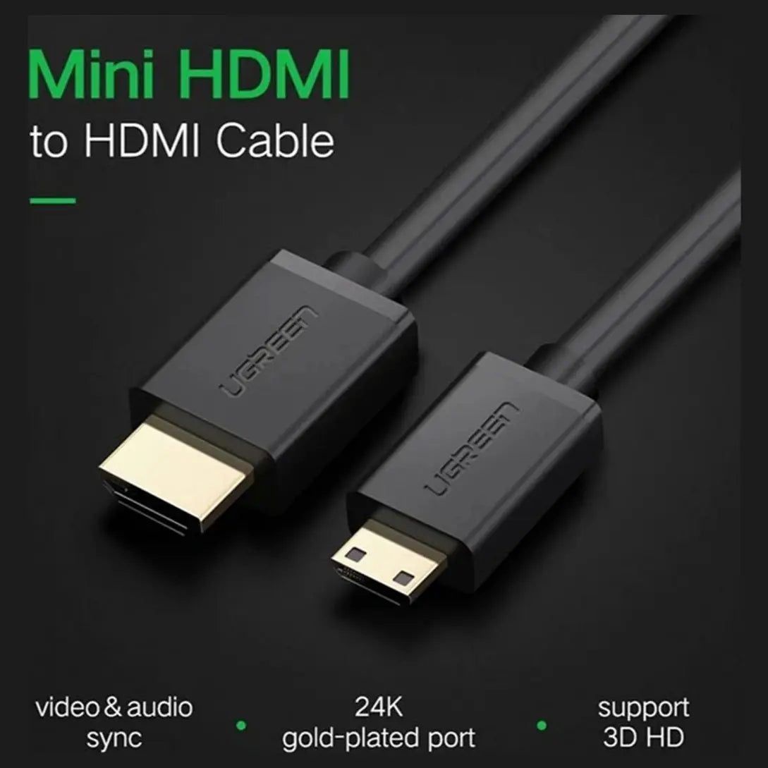 UGREEN 11167 4K Mini HDMI to HDMI Cable, 1.5 Meters, 4K at 30Hz, 3D Support, Ethernet and Audio Return, Gold-Plated Connectors
