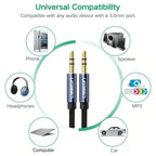 UGREEN 10686 3.5mm Male to Male AUX Audio Cable, 1.5 Meter, Braided Nylon, Gold-Plated Connectors, Blue