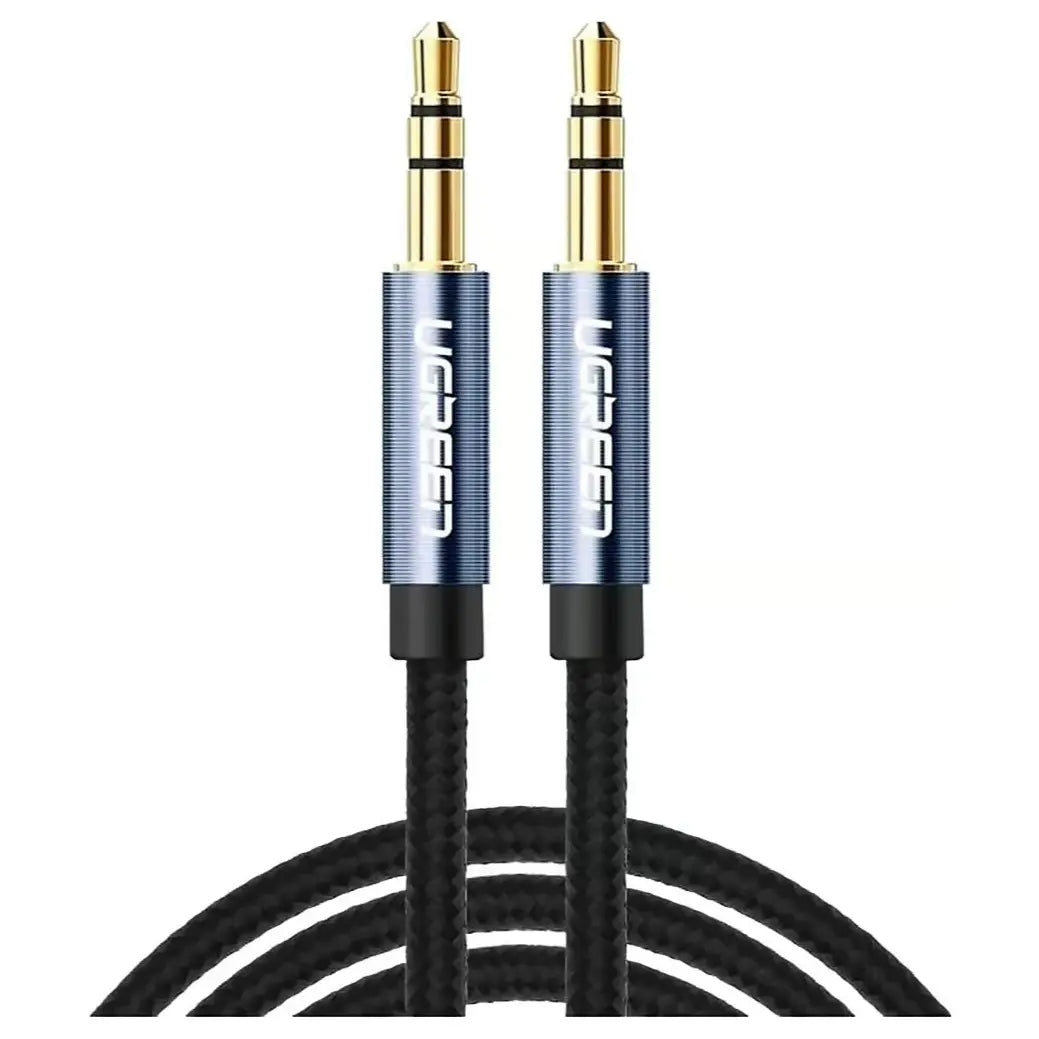 UGREEN 10686 3.5mm Male to Male AUX Audio Cable, 1.5 Meter, Braided Nylon, Gold-Plated Connectors, Blue
