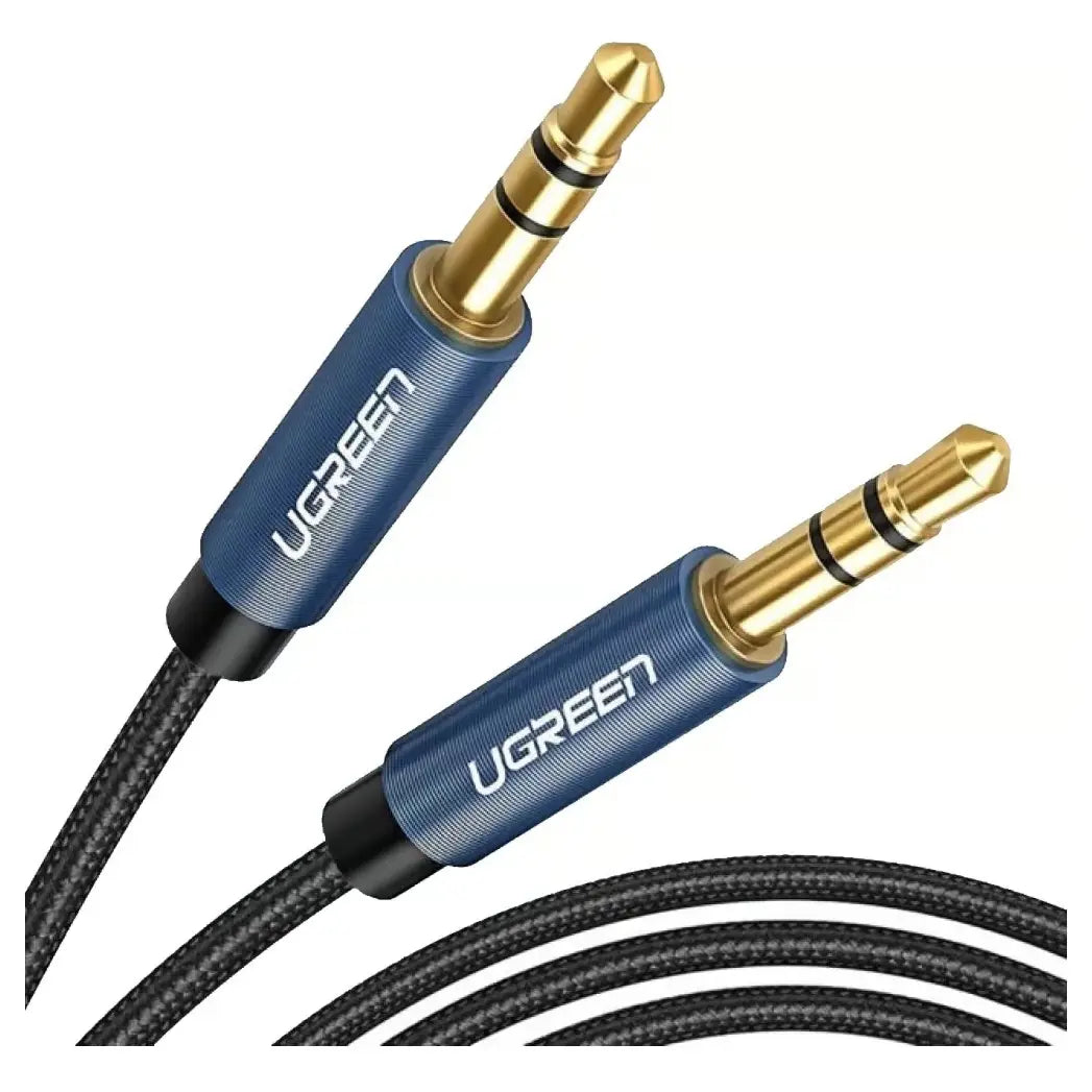 UGREEN 10686 3.5mm Male to Male AUX Audio Cable, 1.5 Meter, Braided Nylon, Gold-Plated Connectors, Blue