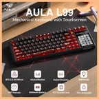 AULA L99 Wireless Mechanical Gaming Keyboard, 96% Layout 3.98" Smart Touch Screen, Tri-Mode USB-C 2.4GHz and BT5.1, 8000mAh Battery, Hot Swappable 84 Keys, Black and Red