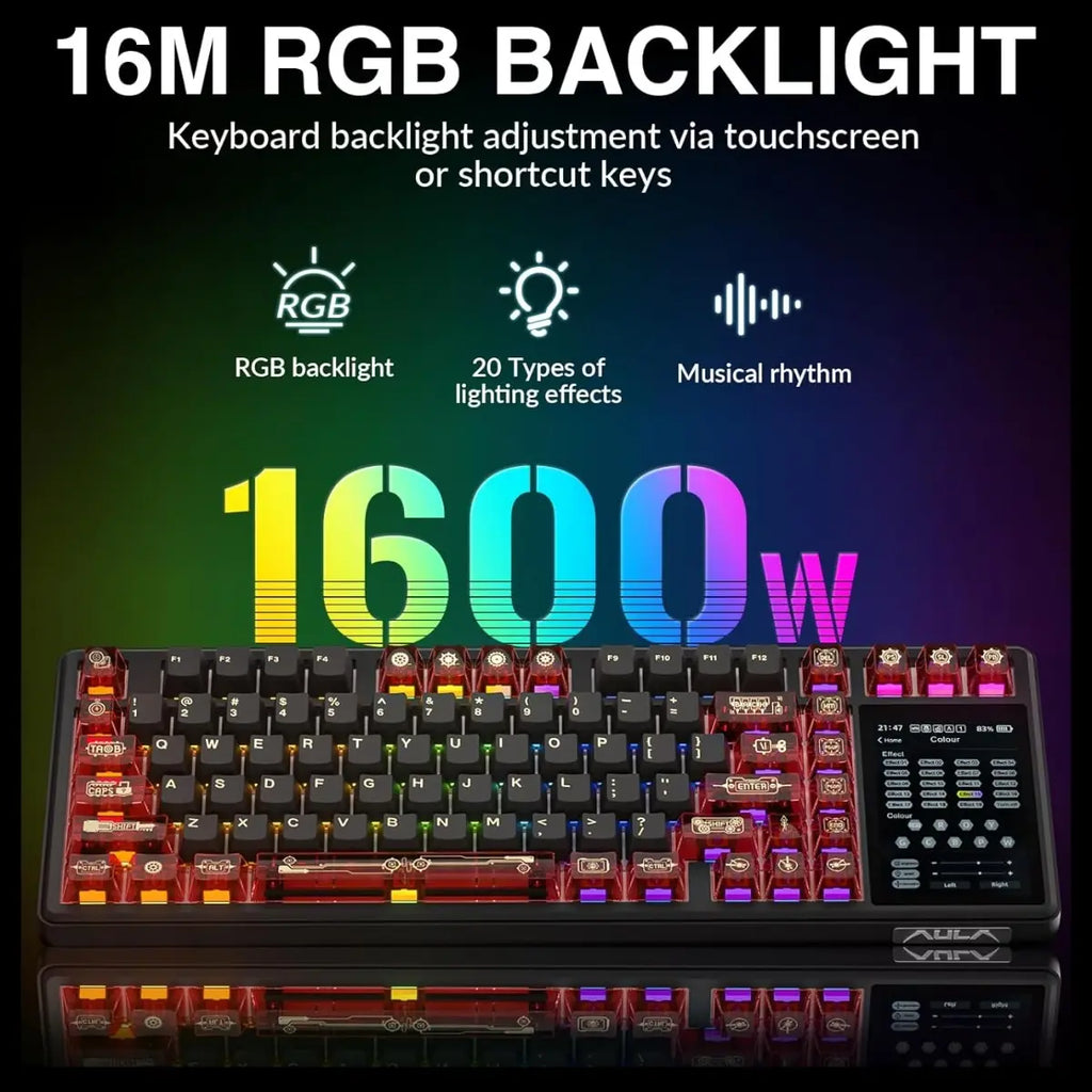AULA L99 Wireless Mechanical Gaming Keyboard, 96% Layout 3.98" Smart Touch Screen, Tri-Mode USB-C 2.4GHz and BT5.1, 8000mAh Battery, Hot Swappable 84 Keys, Black and Red