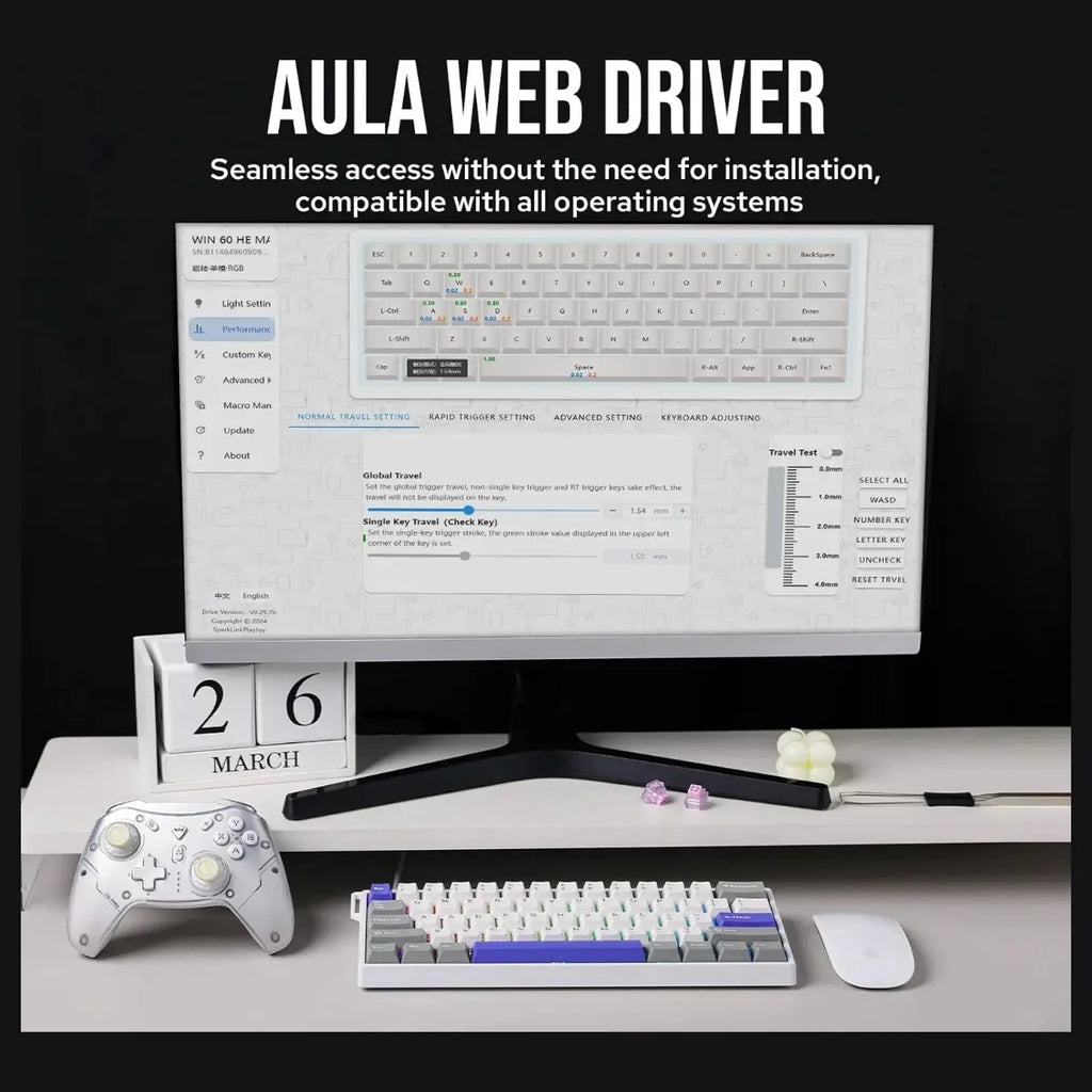 AULA WIN60 HE Max 61-Key RGB 60% Wired Magnetic Switch Gaming Keyboard, Hall Effect Magnetic Switch, 8000Hz Polling Rate, 0.3ms Latency Tested, Grey/White/Blue