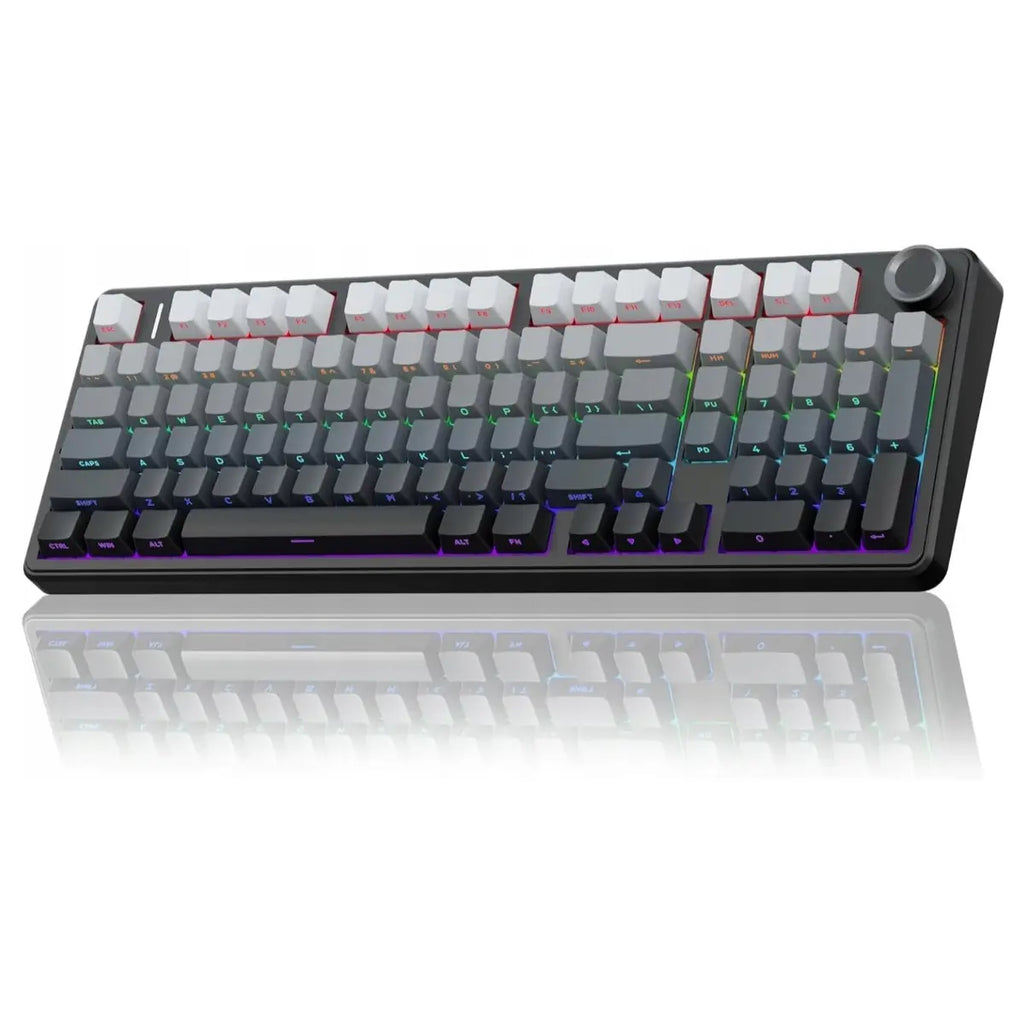 AULA F99 Pro Mechanical Keyboard, 96% 100 Keys, Tri-Mode Wired Bluetooth And 2.4G Wireless, Hot-Swappable PCB, Gasket Mount, Per-Key RGB, Aluminium Knob, 8000mAh Battery, Gradient Gray
