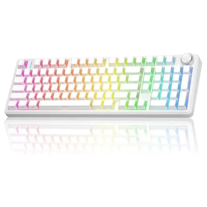 AULA F99 Pro Mechanical Keyboard With Knob, 96% 100 Keys 1800 Layout, Gasket-Mounted Flex-Cut Hot Swappable PCB, Bluetooth 5.0 Wireless and Wired 8000mAh Battery, South-Facing RGB Backlight, Silent Cotton Candy Switch, White