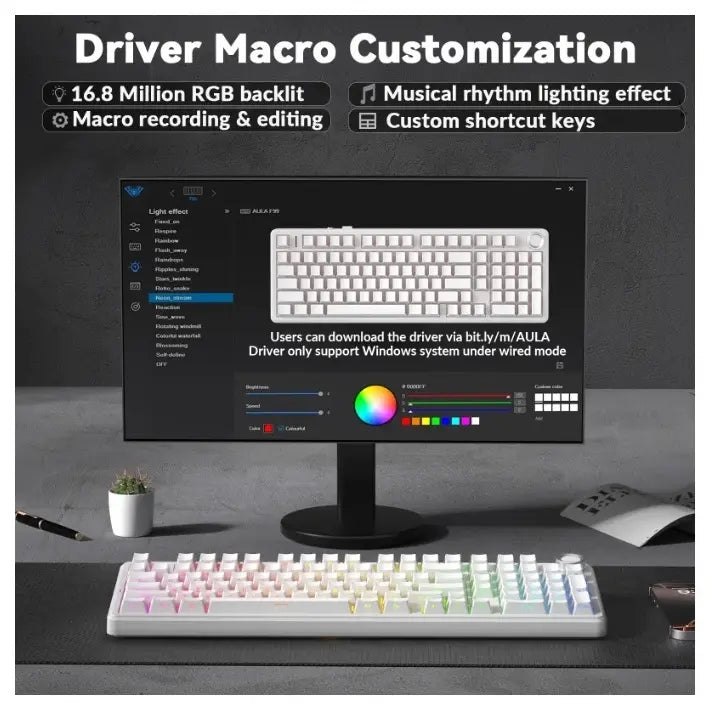 AULA F99 Pro Mechanical Keyboard With Knob, 96% 100 Keys 1800 Layout, Gasket-Mounted Flex-Cut Hot Swappable PCB, Bluetooth 5.0 Wireless and Wired 8000mAh Battery, South-Facing RGB Backlight, Silent Cotton Candy Switch, White