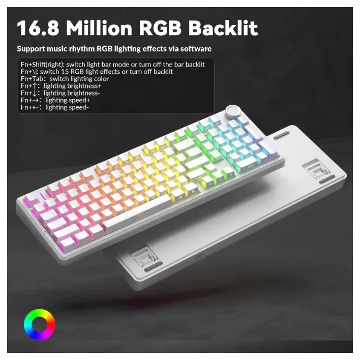 AULA F99 Pro Mechanical Keyboard With Knob, 96% 100 Keys 1800 Layout, Gasket-Mounted Flex-Cut Hot Swappable PCB, Bluetooth 5.0 Wireless and Wired 8000mAh Battery, South-Facing RGB Backlight, Silent Cotton Candy Switch, White
