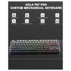 AULA F87 PRO Mechanical Keyboard, 87 Keys TKL ANSI, Space Crystal Switch, Hot Swap, RGB Backlight, Wireless and Wired 2.4GHz Bluetooth USB-C, Black and Gray