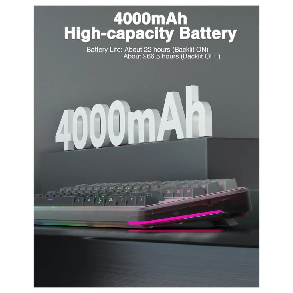 AULA F87 PRO Mechanical Keyboard, 87 Keys TKL ANSI, Space Crystal Switch, Hot Swap, RGB Backlight, Wireless and Wired 2.4GHz Bluetooth USB-C, Black and Gray