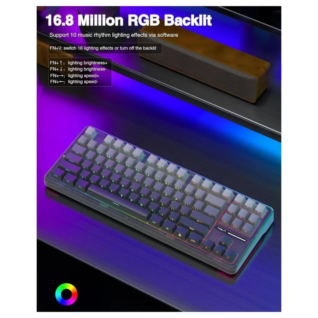 AULA F87 PRO Mechanical Keyboard, 87 Keys TKL ANSI, Space Crystal Switch, Hot Swap, RGB Backlight, Wireless and Wired 2.4GHz Bluetooth USB-C, Black and Gray