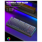 AULA F87 PRO Mechanical Keyboard, 87 Keys TKL ANSI, Space Crystal Switch, Hot Swap, RGB Backlight, Wireless and Wired 2.4GHz Bluetooth USB-C, Black and Gray