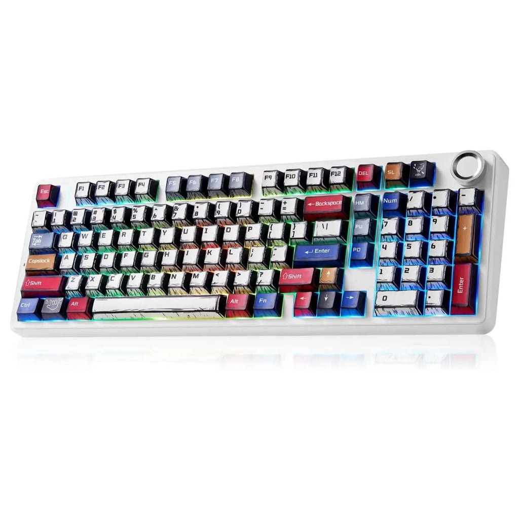 AULA F99 Pro Wireless Mechanical Gaming Keyboard, 96% Layout With Rotary Knob, Star Vector Switches, Tri-Mode Connectivity Bluetooth 5.0 2.4GHz And USB-C Wired, 8000mAh Battery, Comics-Star Vector