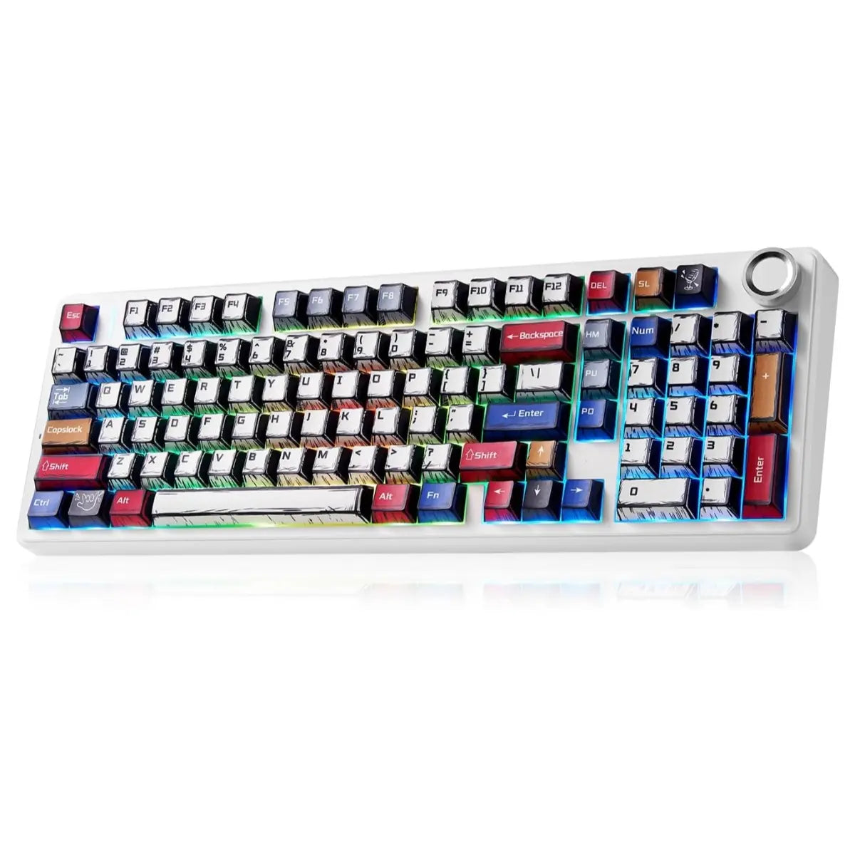 AULA F99 Pro Wireless Mechanical Gaming Keyboard, 96% Layout With Rotary Knob, Star Vector Switches, Tri-Mode Connectivity Bluetooth 5.0 2.4GHz And USB-C Wired, 8000mAh Battery, Comics-Star Vector