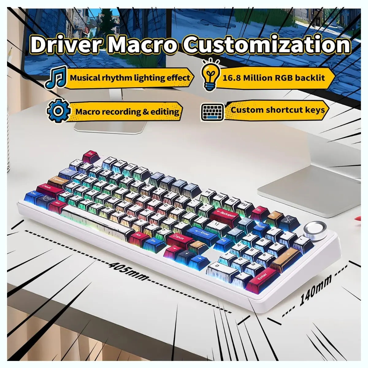 AULA F99 Pro Wireless Mechanical Gaming Keyboard, 96% Layout With Rotary Knob, Star Vector Switches, Tri-Mode Connectivity Bluetooth 5.0 2.4GHz And USB-C Wired, 8000mAh Battery, Comics-Star Vector