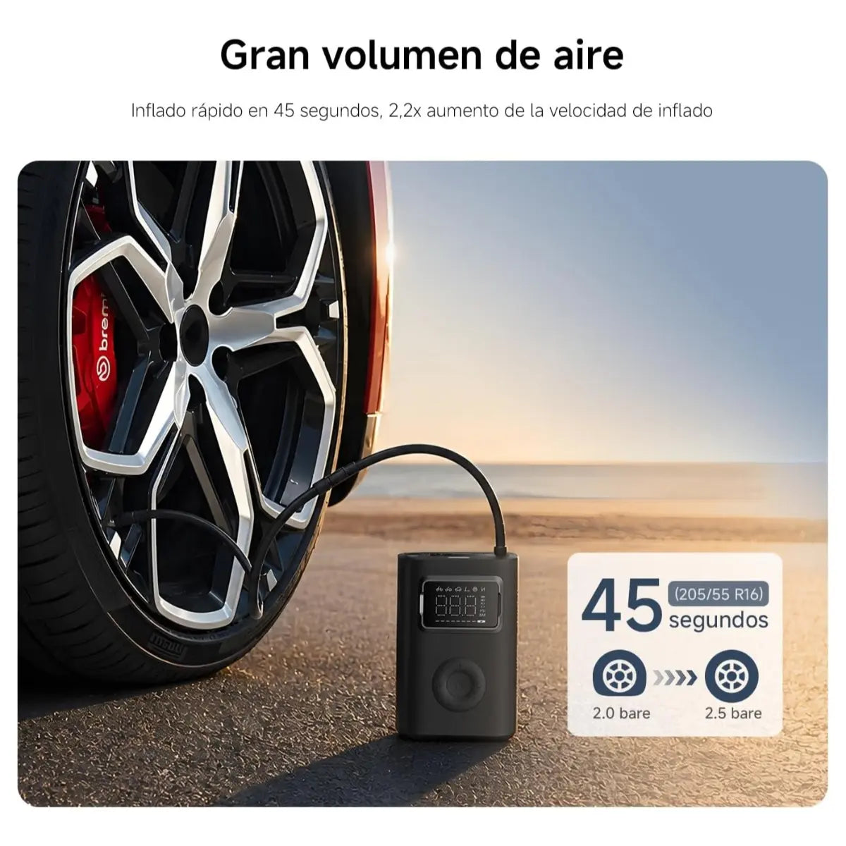 Xiaomi Portable Electric Air Compressor 2 Pro Car Wheel Inflator, +/-1PSI Tire Pressure Monitoring, Fast Inflation in 45 Seconds, 6 Preset Modes