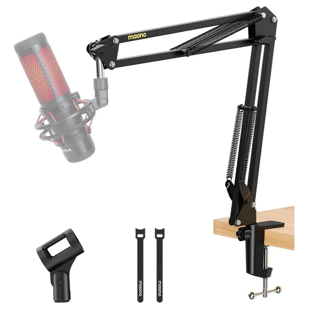 Maono BA20 Boom Arm Microphone Stand, Adjustable Metal Suspension Mic Boom Arm, Desk Clamp, 3/8" to 5/8" Screw Adapter, Max Load 1KG, Black