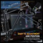 Maono BA20 Boom Arm Microphone Stand, Adjustable Metal Suspension Mic Boom Arm, Desk Clamp, 3/8" to 5/8" Screw Adapter, Max Load 1KG, Black