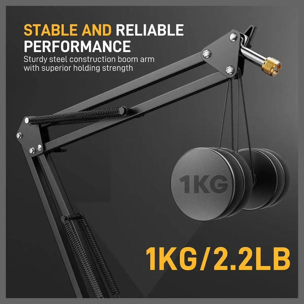 Maono BA20 Boom Arm Microphone Stand, Adjustable Metal Suspension Mic Boom Arm, Desk Clamp, 3/8" to 5/8" Screw Adapter, Max Load 1KG, Black