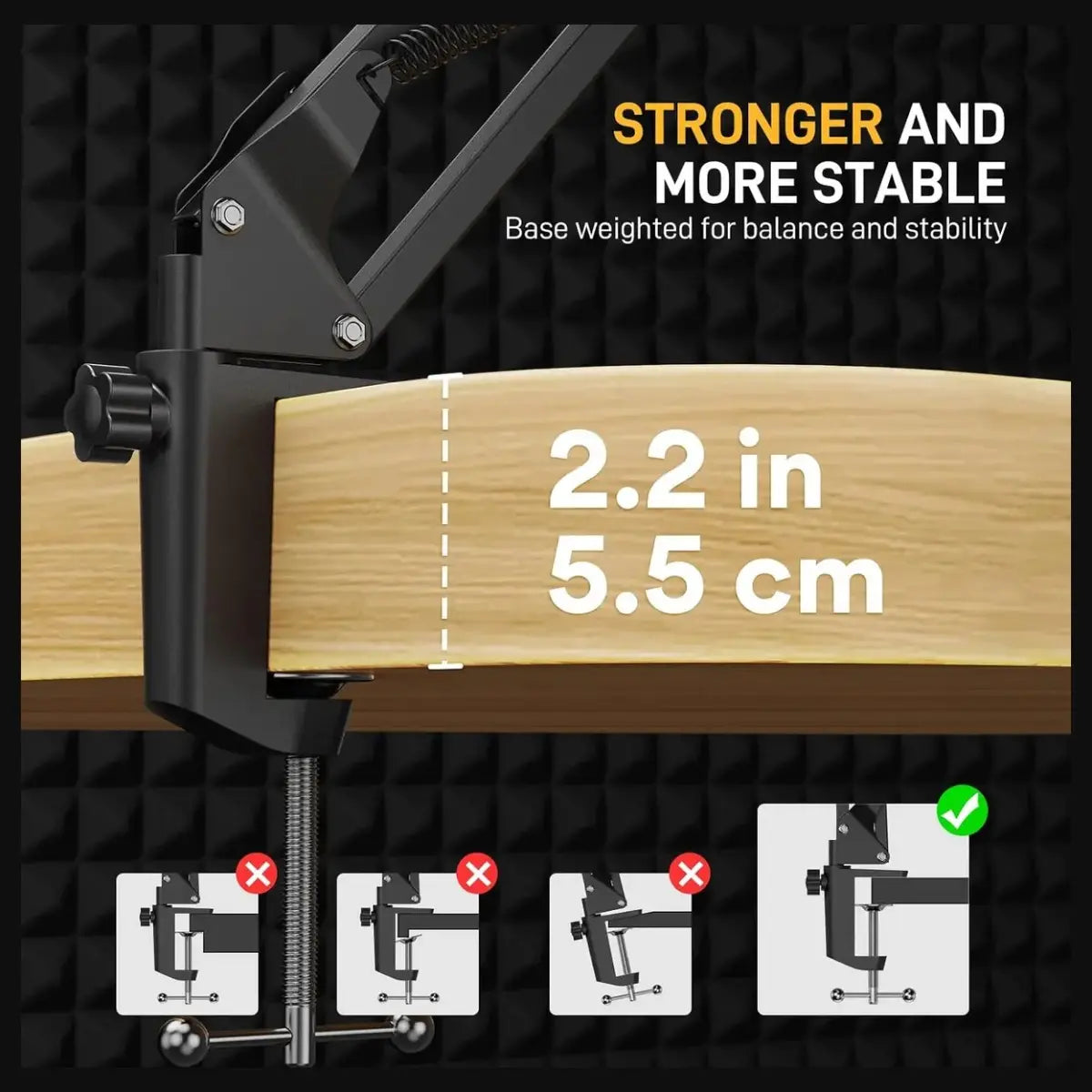 Maono BA20 Boom Arm Microphone Stand, Adjustable Metal Suspension Mic Boom Arm, Desk Clamp, 3/8" to 5/8" Screw Adapter, Max Load 1KG, Black