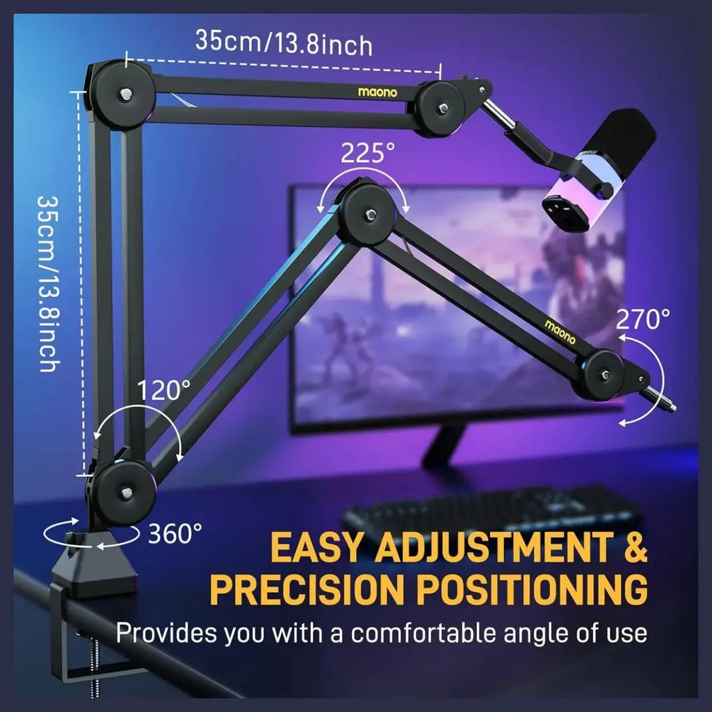 Maono BA37 Microphone Boom Arm, Heavy Duty Adjustable Metal Desk Stand, Upgraded Desk Clamp Up to 2.36in, 3/8 to 5/8 Adapter, Suspension Design, 4.8lbs Load Capacity