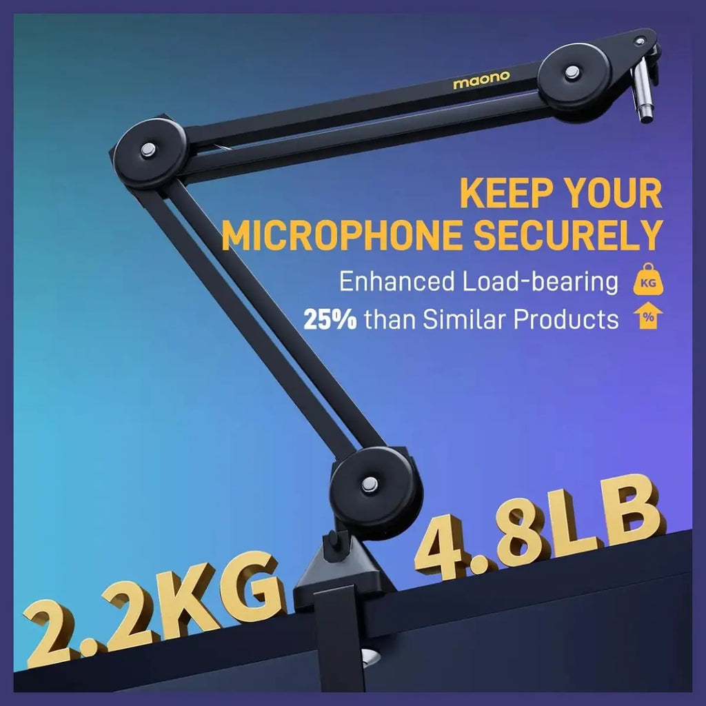 Maono BA37 Microphone Boom Arm, Heavy Duty Adjustable Metal Desk Stand, Upgraded Desk Clamp Up to 2.36in, 3/8 to 5/8 Adapter, Suspension Design, 4.8lbs Load Capacity